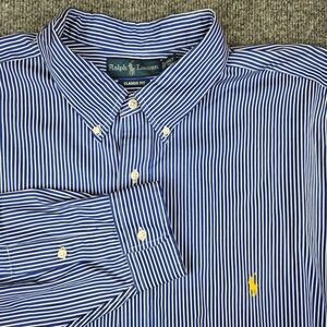 Ralph Lauren Classic Fit Button Up Shirt Mens 3XLT Tall Striped Long Sleeve Blue
